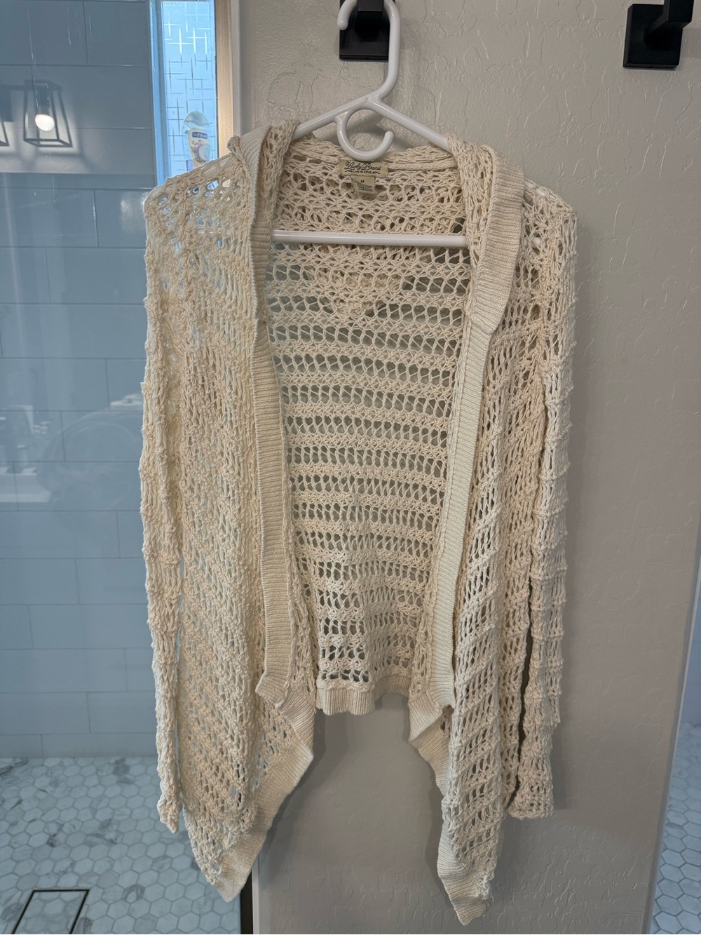 Lucky Brand Open-Knit Hooded Cardigan in Cream
